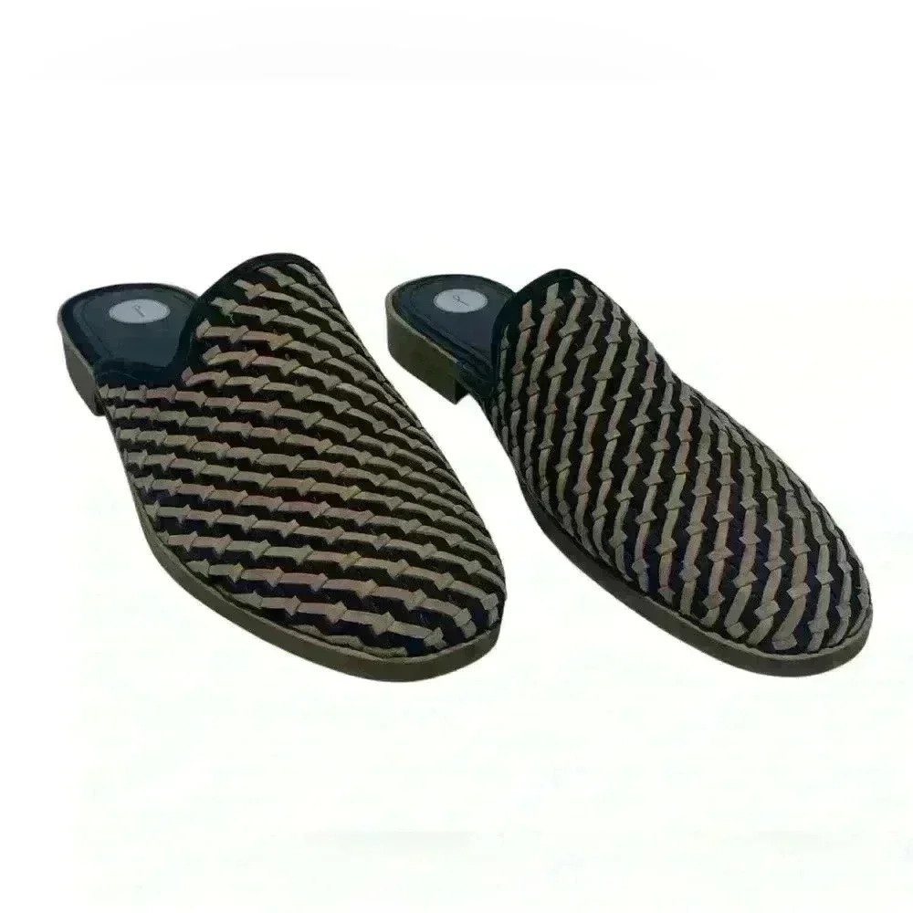 Journee Collection Perri Leather Mule Slip-On Flats In Black & Tan Size 8.5